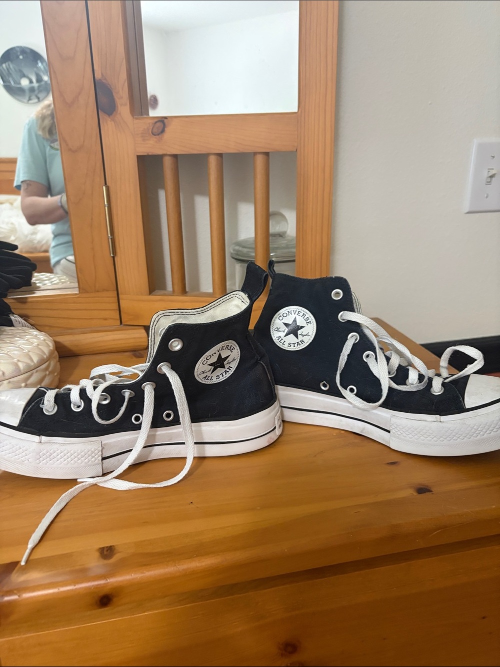 Converse Black and White High Top Platform Sneakers